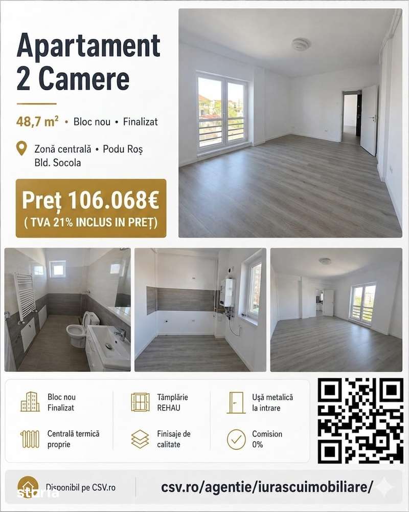 Apartament cu 2 camere FINALIZAT SI INTABULAT, ZONA CENTRALA Podu Ros — fotografia 1