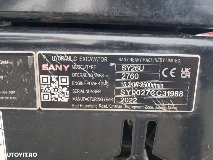 Sany sy26u miniexcavator cu doua cupe si lama tip buldozer - 24