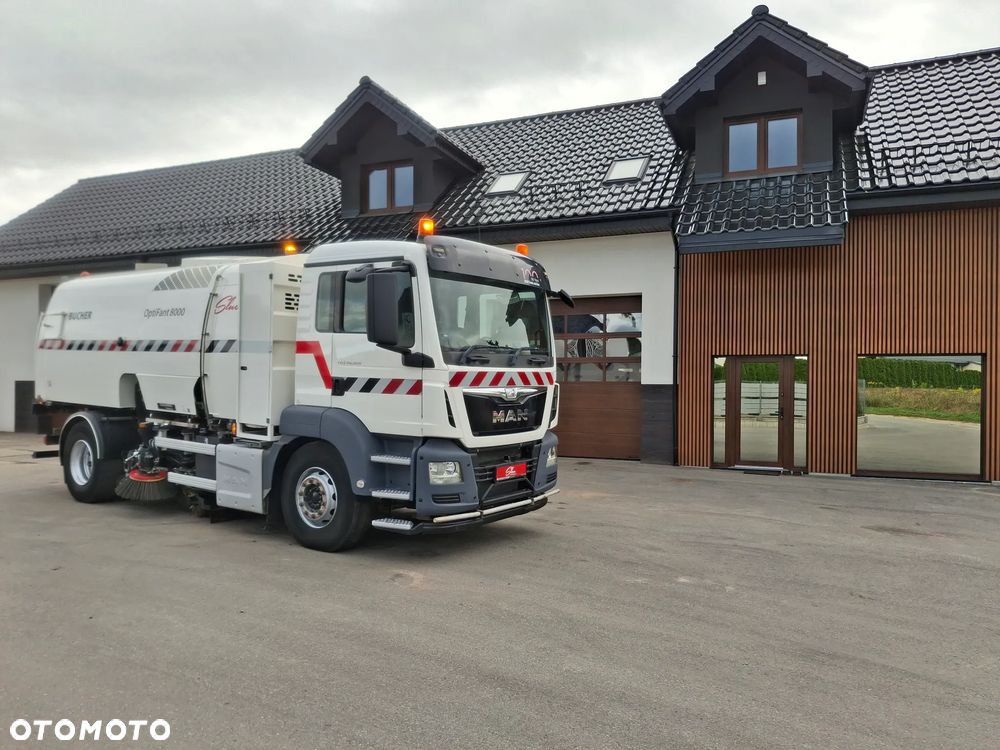 MAN TGS 18.320 Zamiatarka BUCHER OptiFant 8000 2 Silniki Euro 6 Karcher Listwy Wysokiego Ciśnienia Szczotki L/R EUnited PM10 Mycie Jezdni Ulicy Dodatkowy Zbiornik Wodny - 2