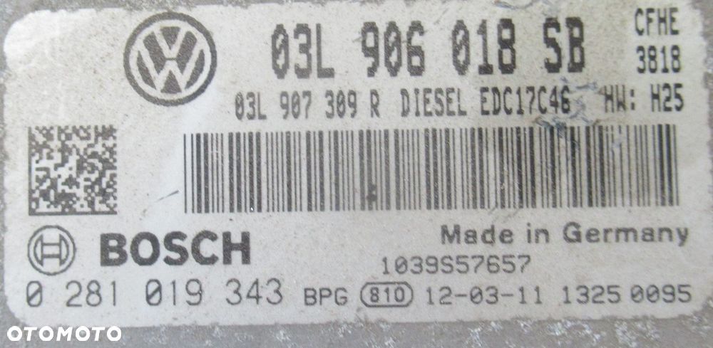 VW CADDY III IV 2K LIFT 2.0 TDI KOMPUTER STEROWNIK SILNIKA 03L907309R - 3