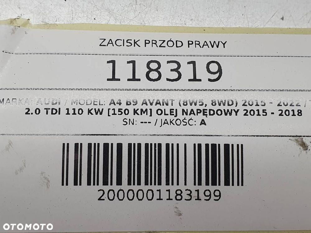 ZACISK HAMULEC PRZÓD PRAWY AUDI A4 B9 2.0 TDI 8W06BQ - 9