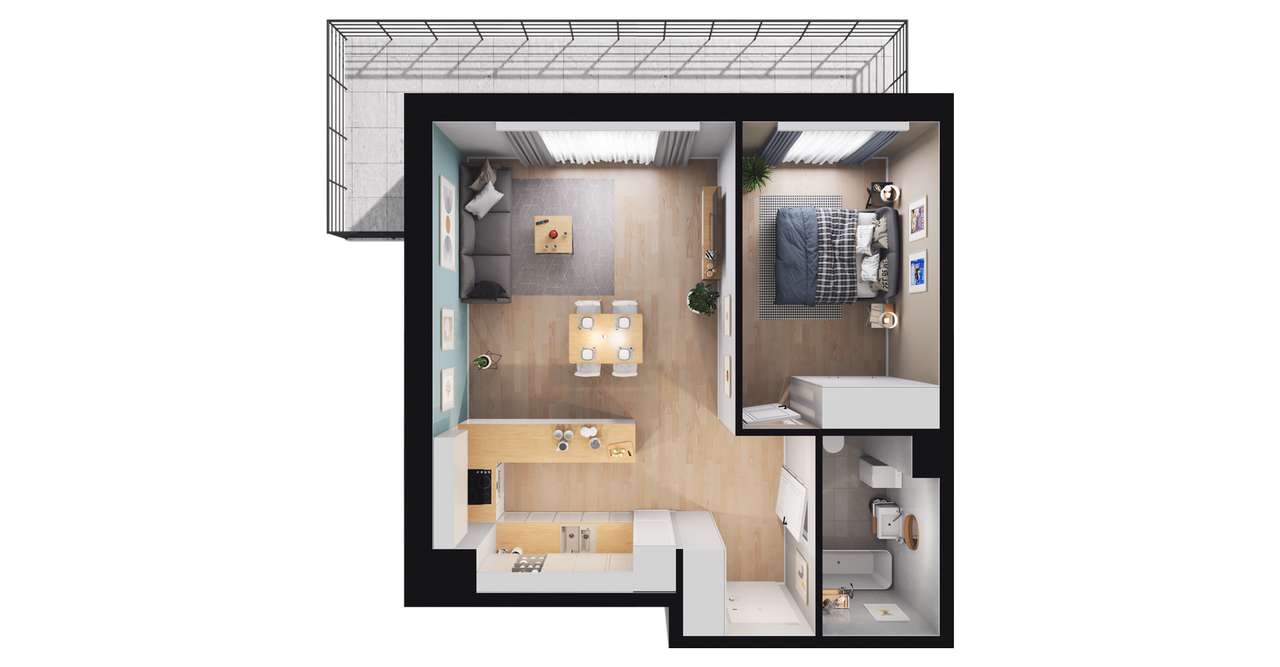 2-pokojowe mieszkanie 46m2 + balkon Bezpośrednio - Pełny obrazek: 3/13