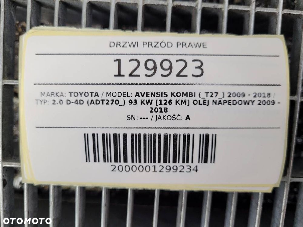 DRZWI PRZÓD PRZEDNIE PRAWE KOMPLETNE TOYOTA AVENSIS T27 8S6 - 18