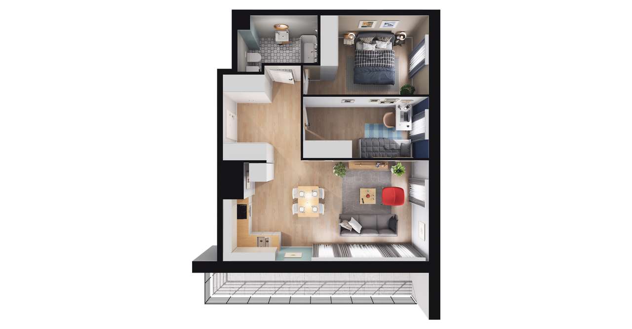 3-pokojowe mieszkanie 55m2 + balkon - Pełny obrazek: 3/11