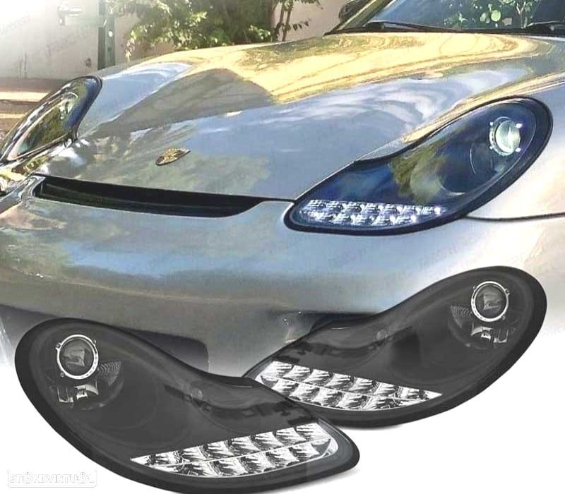 FARÓIS OPTICAS PORSCHE BOXSTER 986 CARRERA 911 996 96-04 LUZ DIURNA LED PRETO - 1