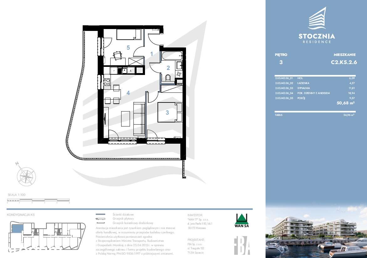Mieszkanie 50,68 m2 + taras | Stocznia Residence