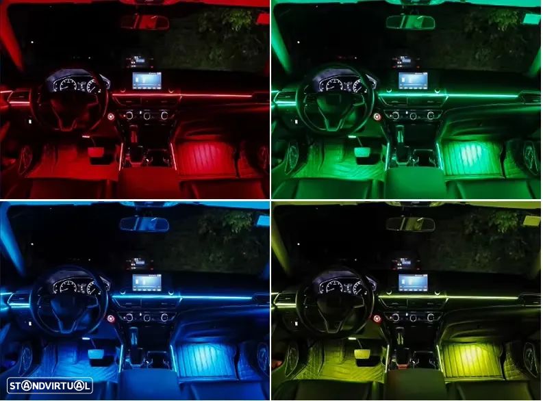 Kit de 18 peças em led luz ambiente com led alta qualidade COB-RGB multicolor para habitáculo, tablier, bancos 16 milhões de cores (azul, azul gelo, vermelho, verde, vermelho, branco, roxo, laranja, amarelo, etc.) - 1