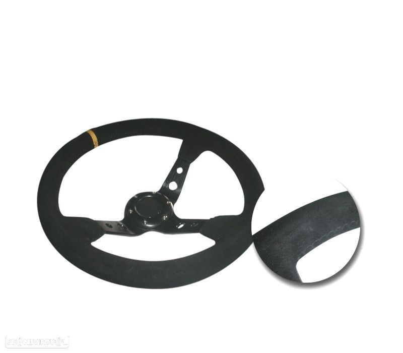 VOLANTE TIPO OMP PRETO PRETO CAMURÇA INVERTIDO - 1