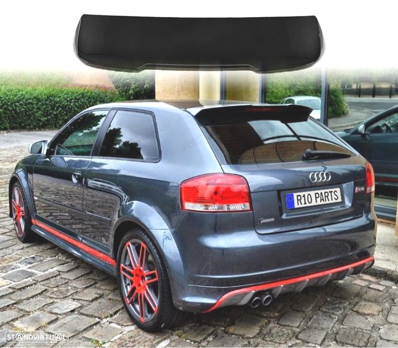 SPOILER AUDI A3 8P HATCHBACK 04-13 LOOK RS3 PRETO BRILHANTE - 1