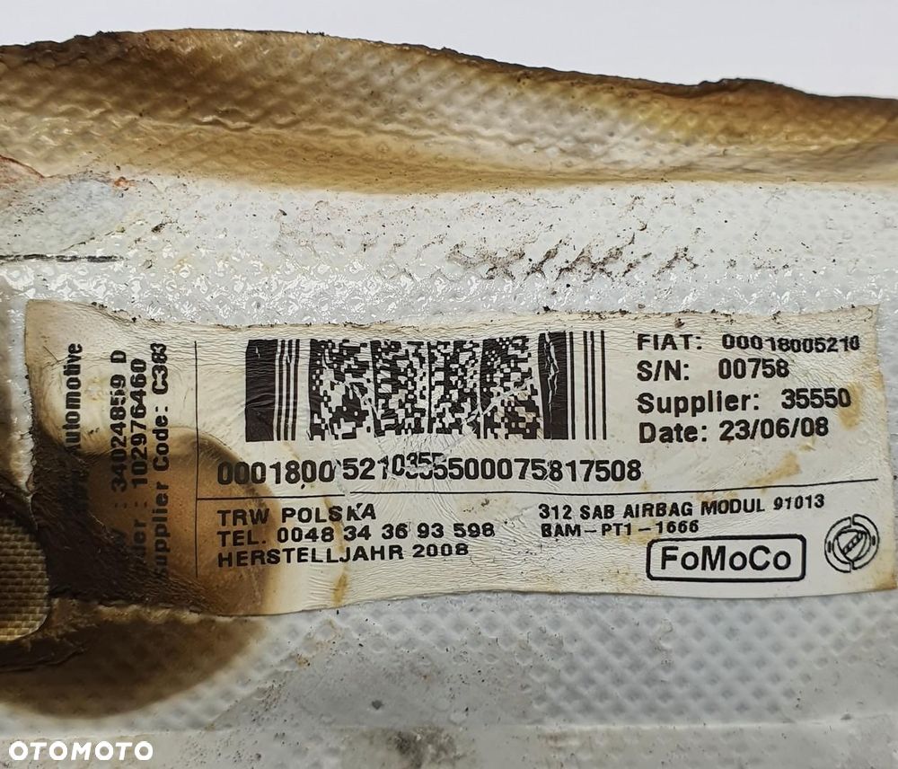 PODUSZKA AIRBAG AIR BAG FOTELA PRAWY PRZÓD PRAWA FIAT 500 00018005210 - 3