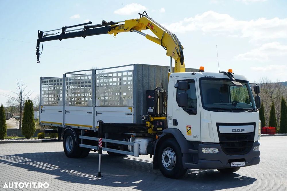 DAF LF 250 / 4X2 / LIVRARE - 7.30 + HDS HYVA HB 150XE3 / RADIOCOMANDĂ / ROTATOARE / MAX. CAPACITATE DE RIDICARE: 5200 KG / FURCĂ PENTRU PALEȚI / EURO 6 - 8