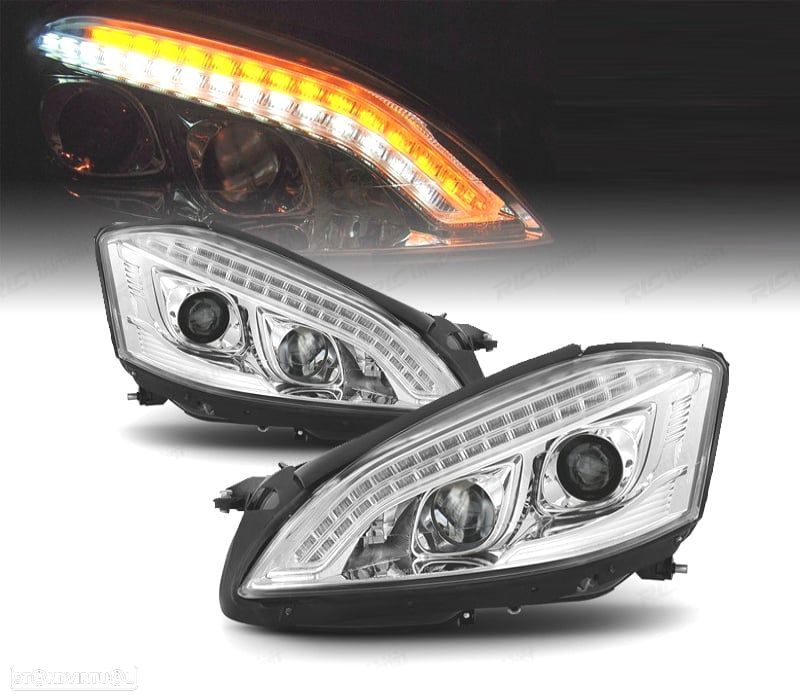 FAROIS FRONTAIS PARA MERCEDES CLASSE S W221 05-09 TUBE LIGHT FUNDO CROMADO - 1