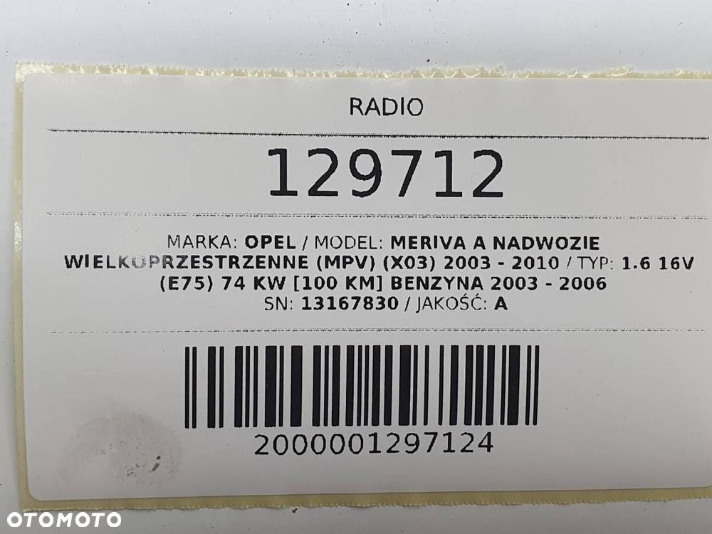 RADIO ODTWARZACZ CD OPEL MERIVA A 13167830 - 8