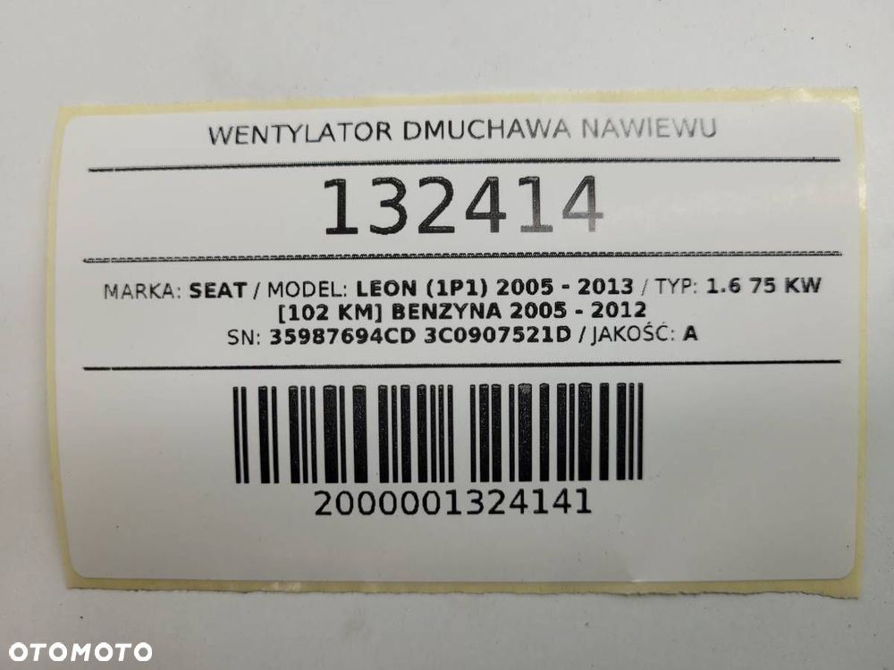 WENTYLATOR DMUCHAWA NAWIEWU REZYSTOR SEAT LEON II EU 3C0907521D - 9