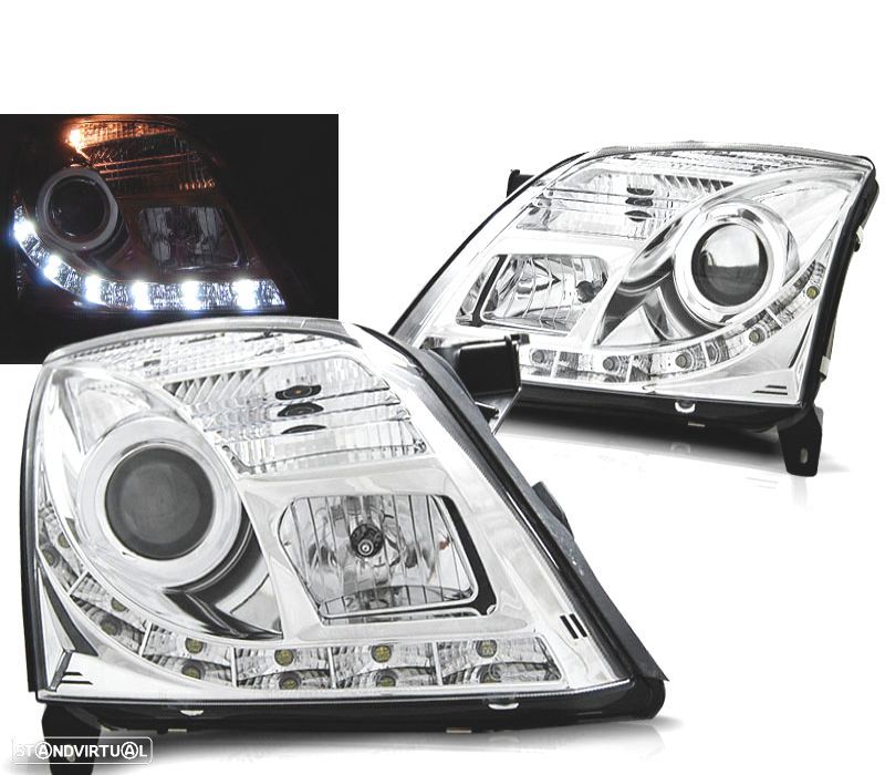 CONJUNTO DE FARÓIS PARA OPEL VECTRA C 02-05 TRU DRL LED CROMADOS - 1