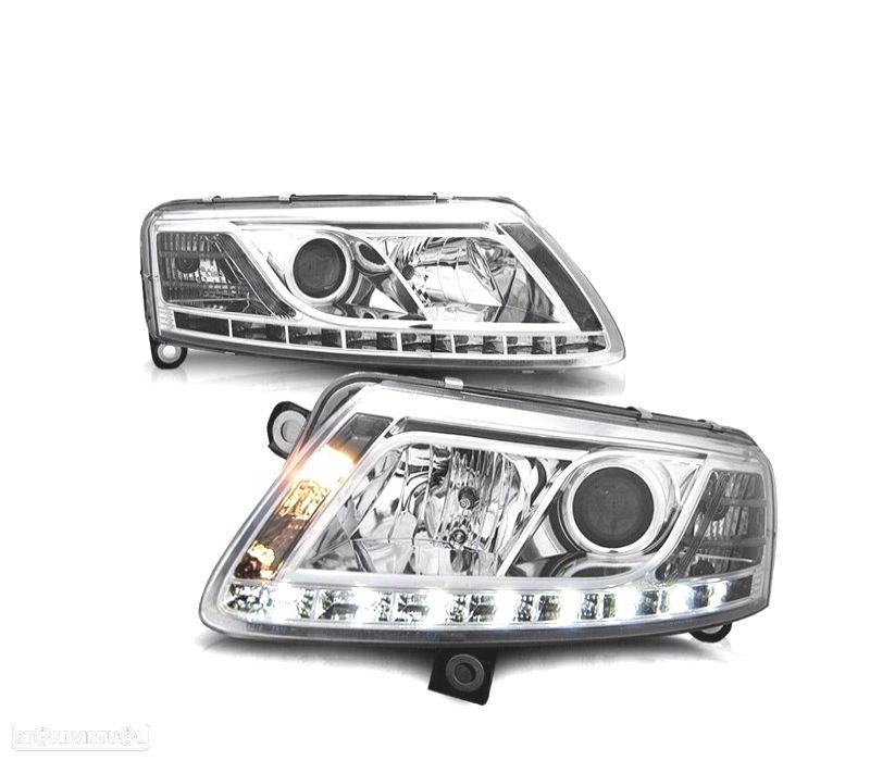FARÓIS XENON AUDI A6 4F 04-08 DRL LUZ DIURNA REAL FUNDO CROMADO - 1