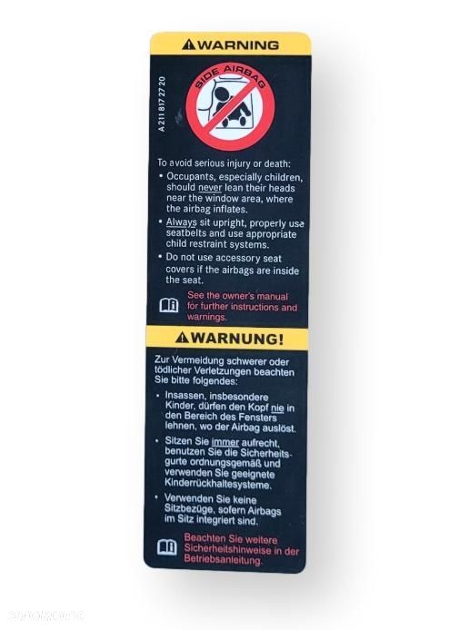 MERCEDES WIELE MODELI Naklejka ostrzegawcza bocznej poduszki powietrza - 1