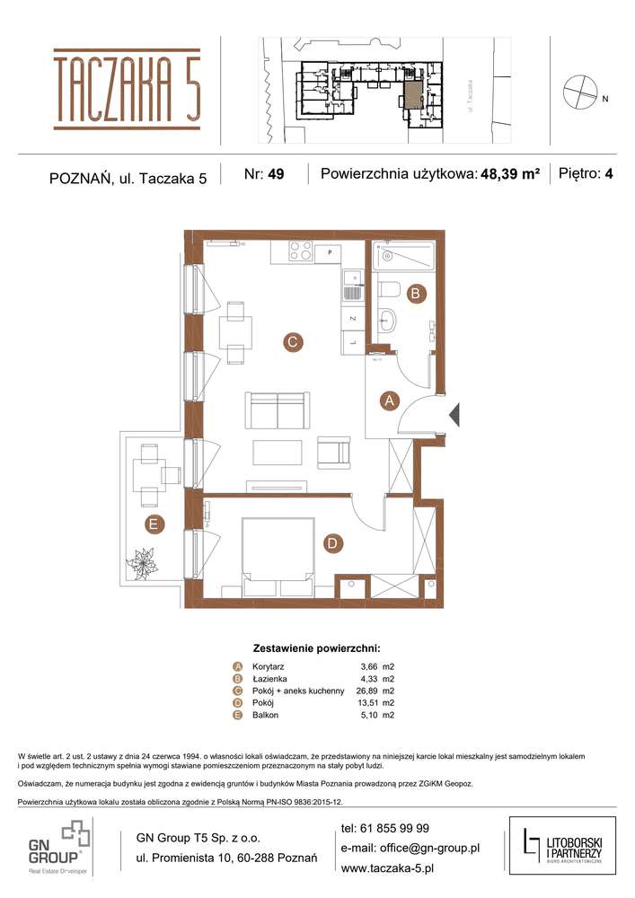 Taczaka 5 | apartament 2-pok. z widokiem na zielone patio| B/4/22 - Pełny obrazek: 4/25
