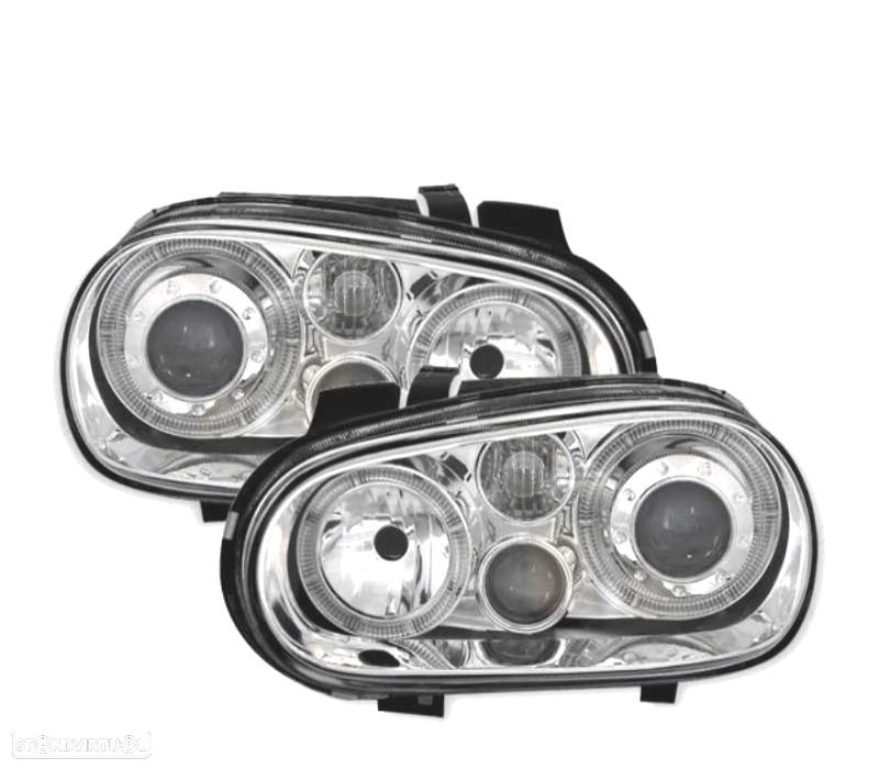 FARÓIS VOLKSWAGEN VW GOLF 4 97-03 LOOK R32 ANGEL EYES FUNDO CROMADO - 3