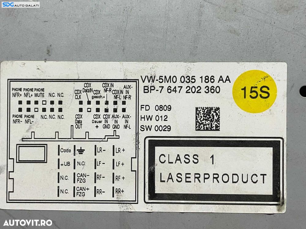 Unitate Radio CD Player RCD 310 Volkswagen Touran 1T2 2007 - 2010 Cod 5M0035186AA [L3085] - 2