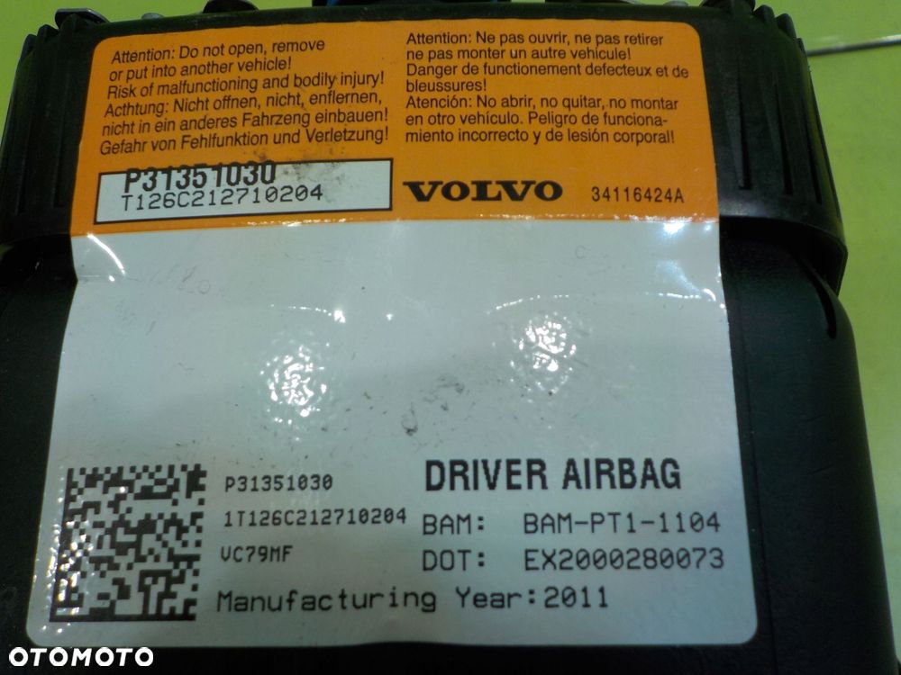 V60 I S60 II R-DESIGN 2.0 D3 11r KOMBI AIRBAG poduszka kierowcy P31351030 - 6
