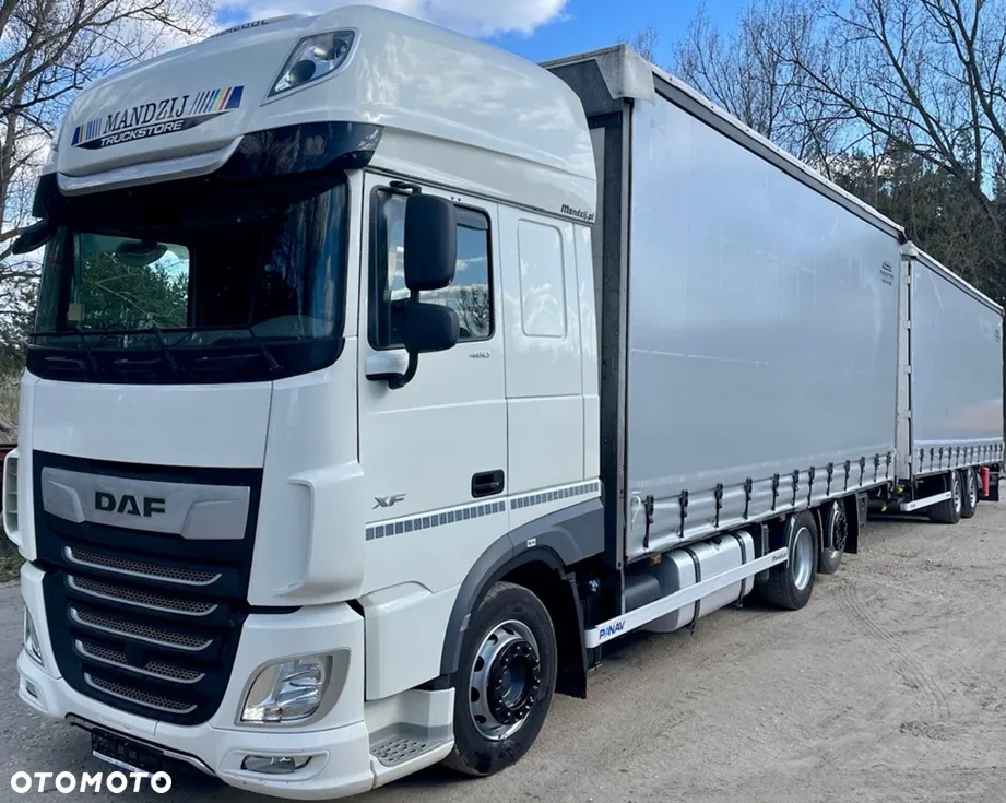 DAF XF480 SUPER SPACE CAB 6x2 JUMBO OŚ PODNOSZONA AUTOMAT SPOJLERY STANDKLIMA 2xALUTANK SKÓRA LED FIRANKA DŁ:7.40m + PRZYCZEPA PANAV TANDEM FIRANKA DŁ:8.20m SAF ZESTAW PRZESTRZENNY PRZEJAZDOWY 120m3 NOWE PLANDEKI !!!! EURO 6 2021 - 2