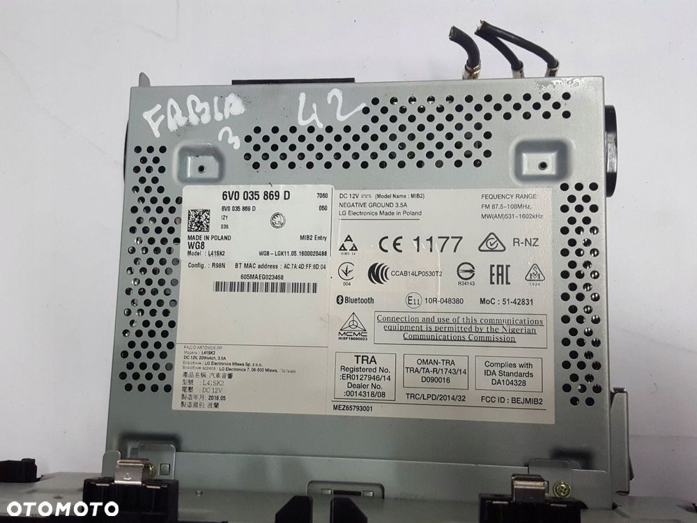 SKODA FABIA 3 III 6V 14-20r RADIO CD RADIOODTWARZACZ 6V0035869D - 2