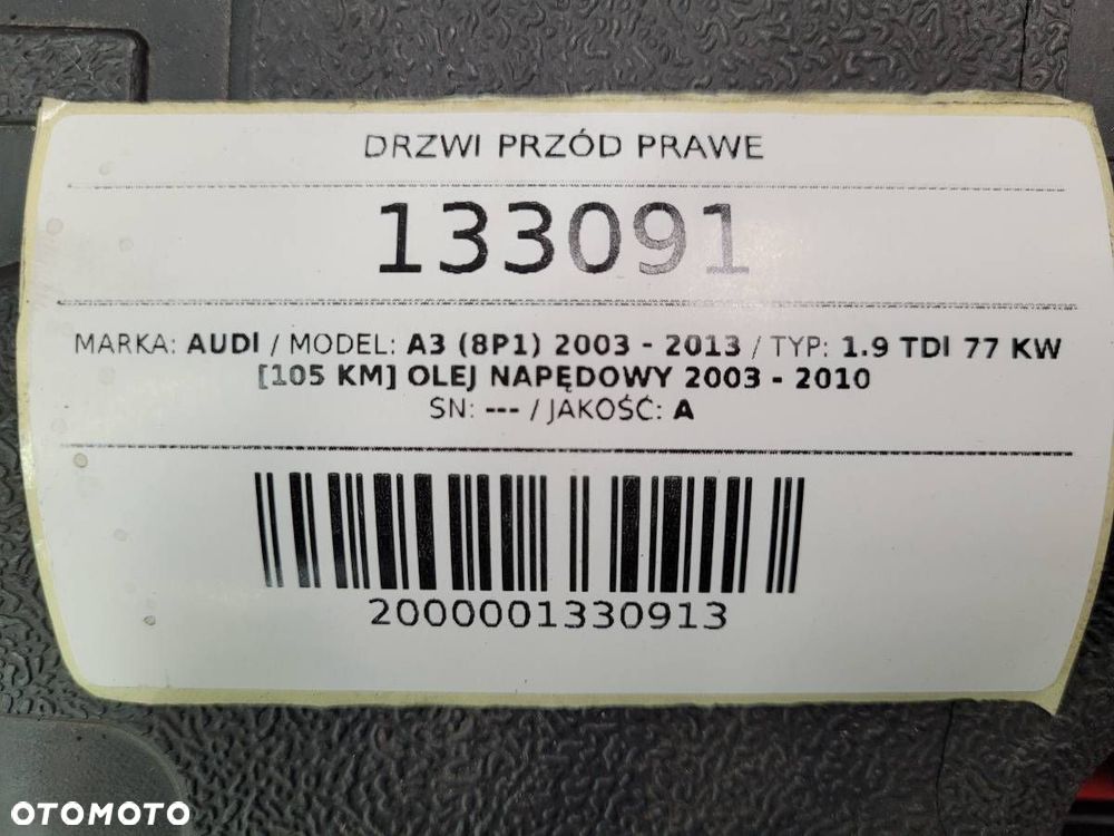 DRZWI PRZÓD PRZEDNIE PRAWE AUDI A3 8P 3D KOMPLETNE - 14