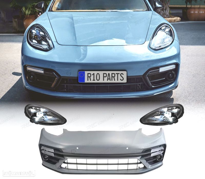PARA-CHOQUES DIANTEIRO PORSCHE PANAMERA 09-13 LOOK TURBO 971 + FAROIS LED - 1
