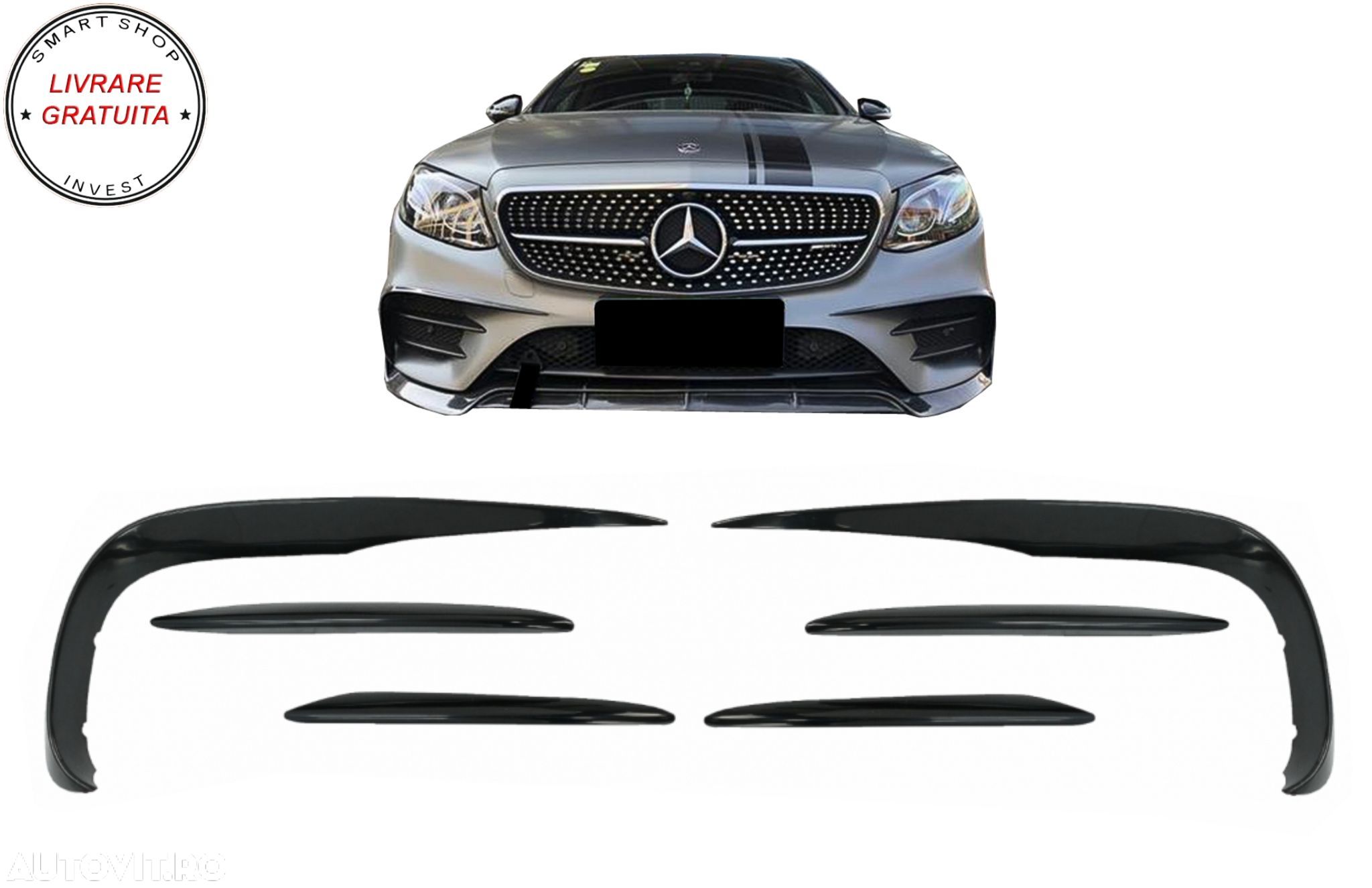 Prelungiri Bara Fata Mercedes E-Class W213 Sport Line E53 (2016-2020) Negru Lucios- livrare gratuita - 1