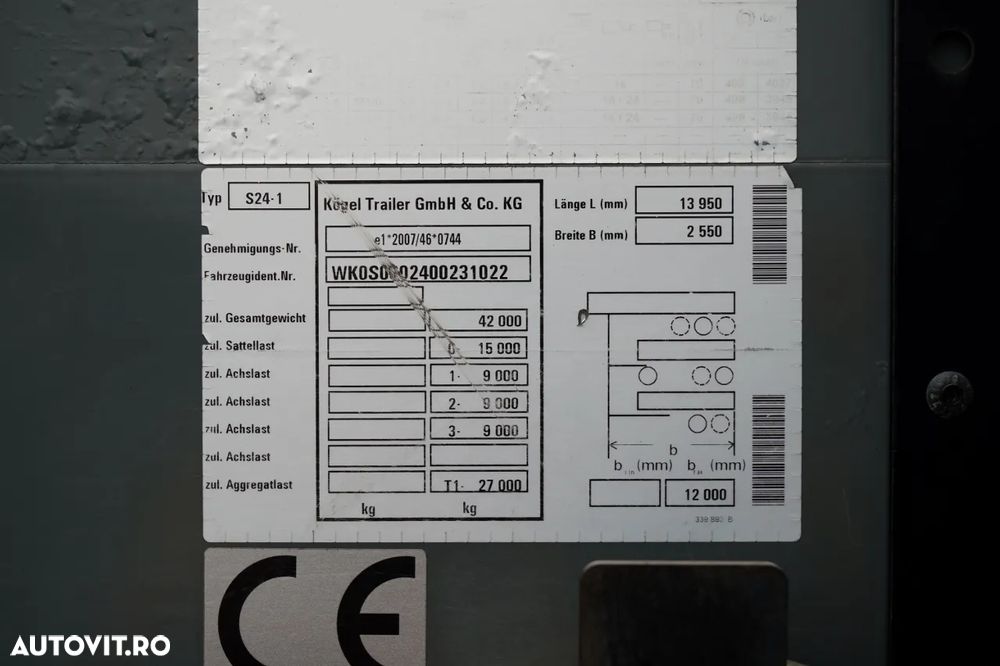 Kögel CORTINĂ / STANDARD / LIFT 2.000 kg / CONTENIER PENTRU PALEȚI / AXĂ RIDICATĂ / SAF - 29