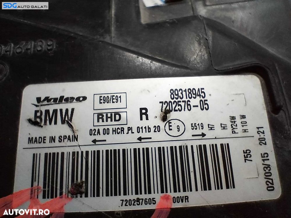 Far Dreapta FARA Xenon BMW Seria 3 E90 E91 LCI Facelift FL 2007 - 2011 Cod 89318945 [LC1016] - 8