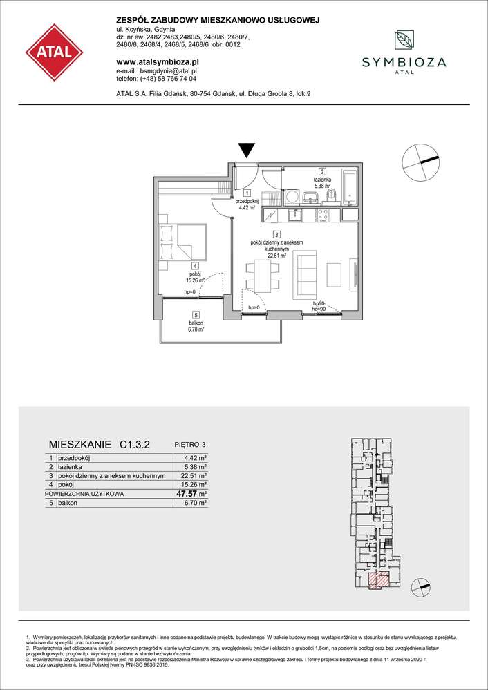 2-pokojowe mieszkanie 47m2 + balkon - Pełny obrazek: 2/24
