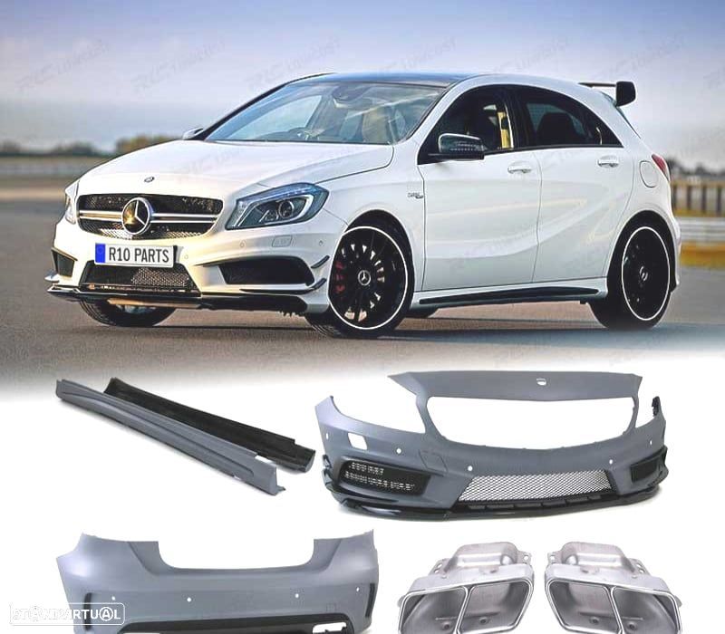 KIT CARROÇARIA PARA-CHOQUES MERCEDES AMG A45 CLASSE A W176 COM PDC + LAVA-FARÓIS + PONTEIRAS - 1