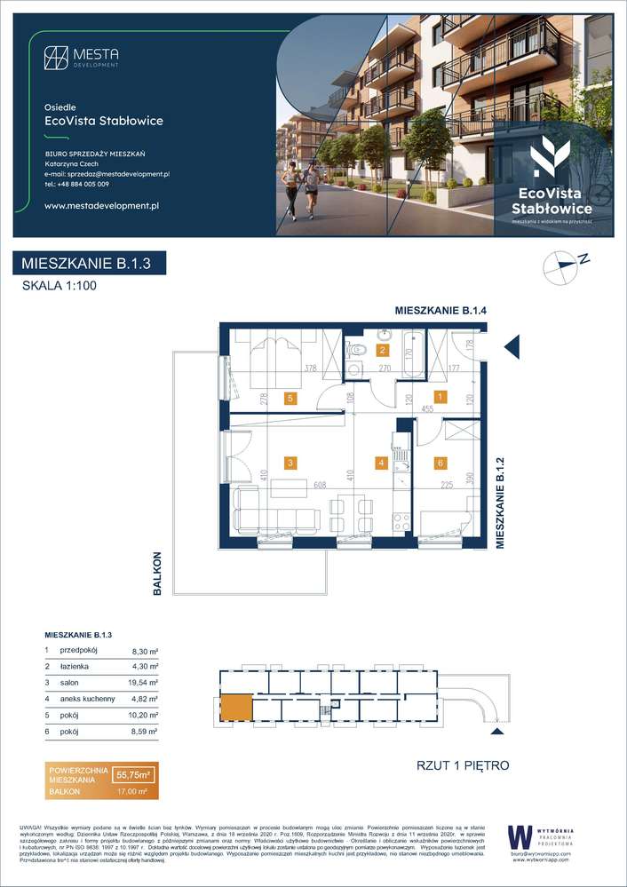 3 pokojowe mieszkanie A.1.3 Vista Ecu, ul. Łomnicka