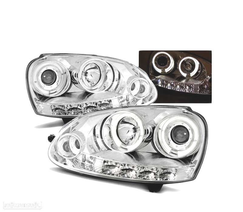 FAROIS OLHOS DE ANJO VOLKSWAGEN VW GOLF 5 03-08 LEDS CROMADOS - 2