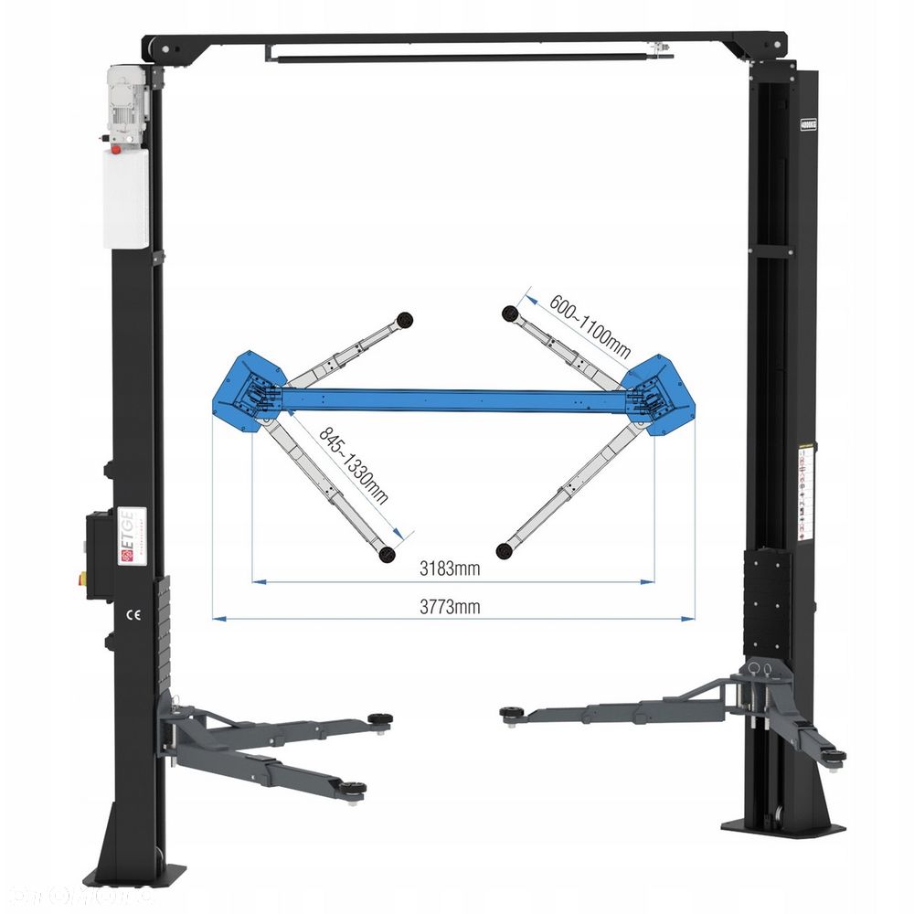 Podnośnik dwukolumnowy asymetryczny ETGE-3440ASY BLACK – 4000 KG, CE + UDT - 1