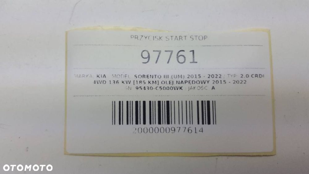 PRZYCISK START STOP KIA SORENTO III (UM) 2015 - 2022 2.0 CRDI 4WD 136 kW [185 KM] olej napędowy 2015 - 2022 95430-C5000WK - 7