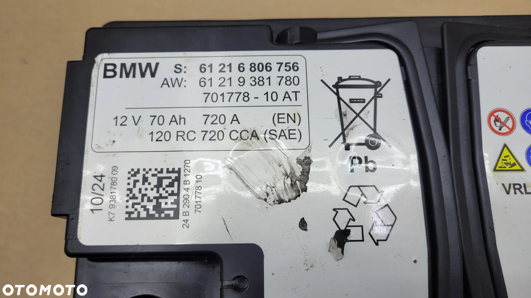 AKUMULATOR BMW 2024 70Ah 720A VRLA/AGM 61216806756 61219381780 - 4