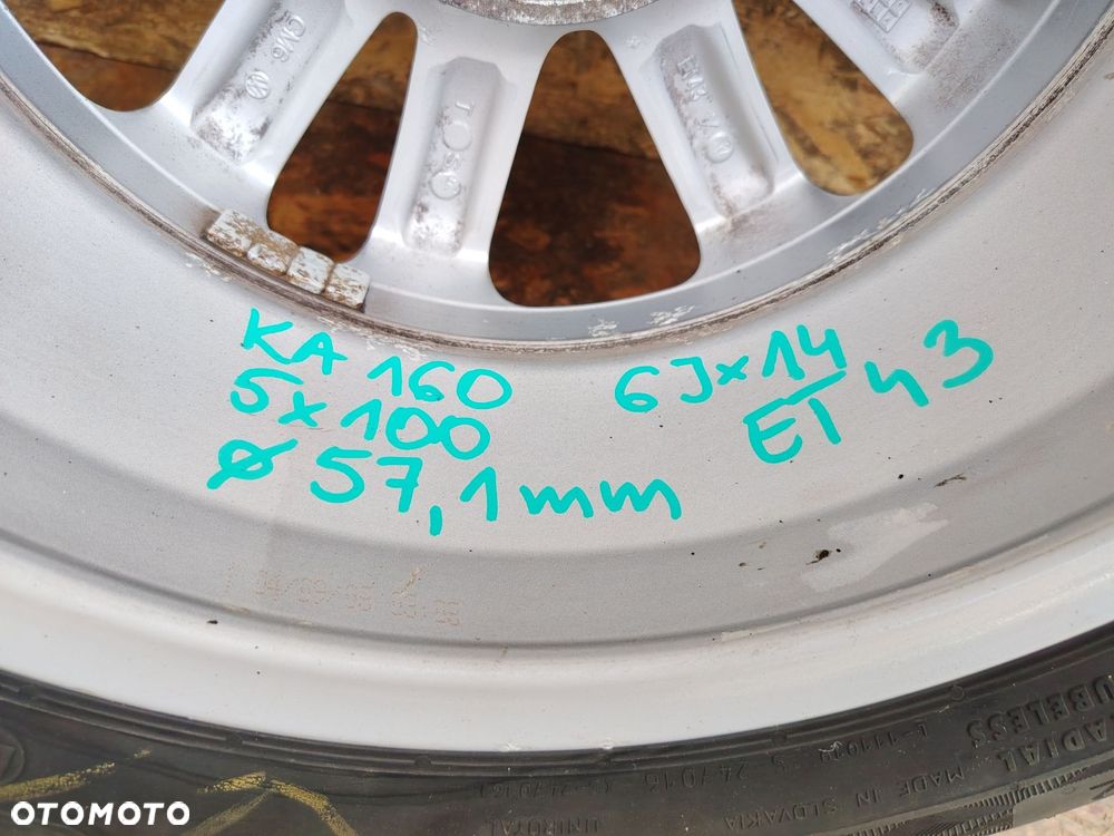 VW 6JX14 5X100 ET43 fi 57,1mm FELGI ALUMINIOWE KOMPLET X4 185/60RR14 6mm - 13