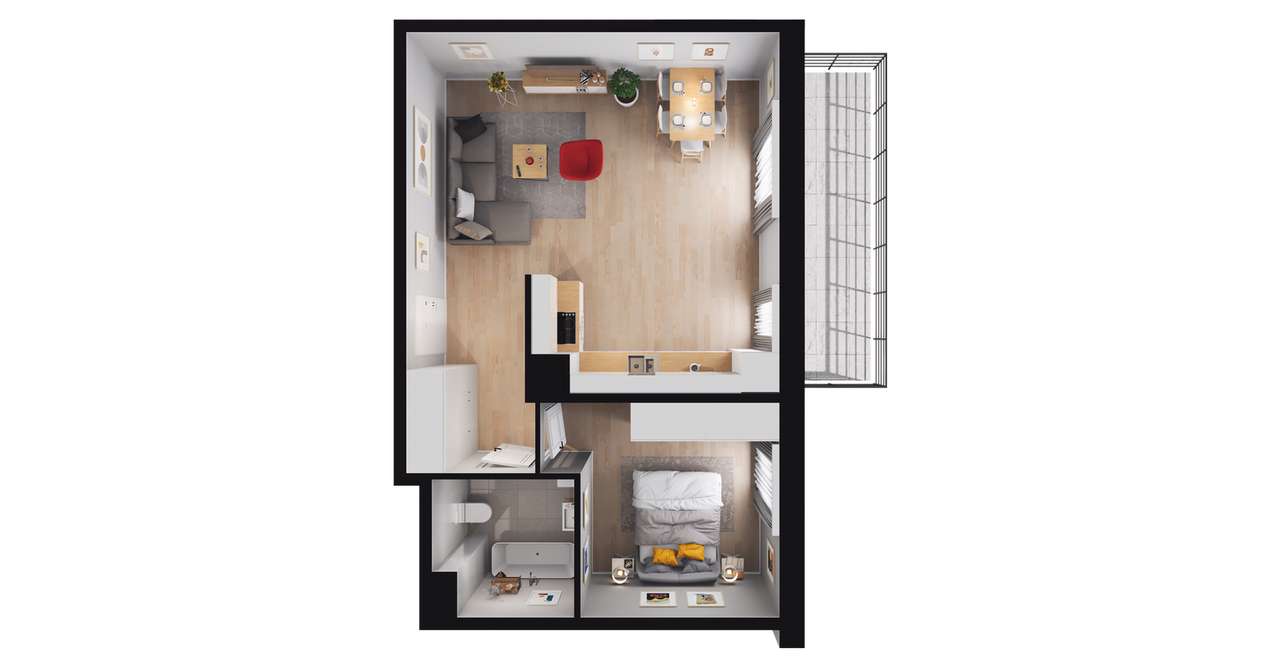 2-pokojowe mieszkanie 49m2 + balkon - Pełny obrazek: 2/23