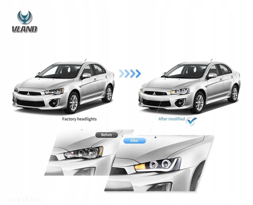 Reflektor Lampa L+R Ringi LED Bi Soczewka Mitsubishi Lancer VIII 8 07- EVO - 10