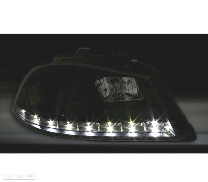FARÓIS SEAT IBIZA CORDOBA 6L 02-08 FRONTAIS LUZ DIURNA LED FUNDO PRETO - 2