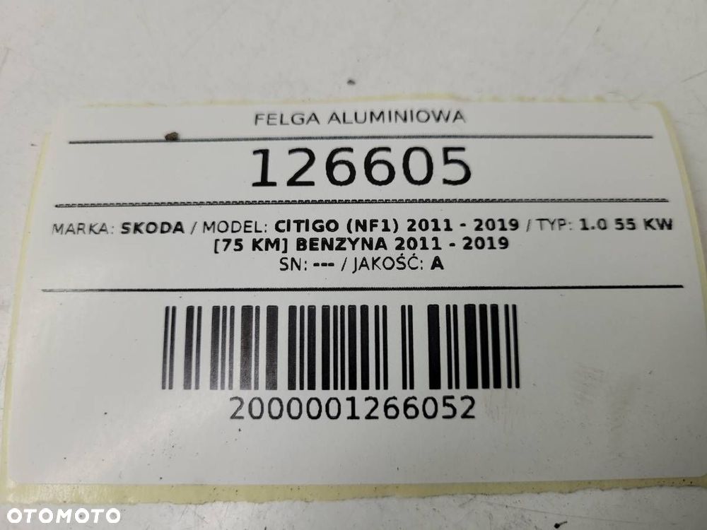 FELGA ALUMINIOWA 15" 4X100 5,5J ET41  SKODA CITIGO 2013 EU - 8