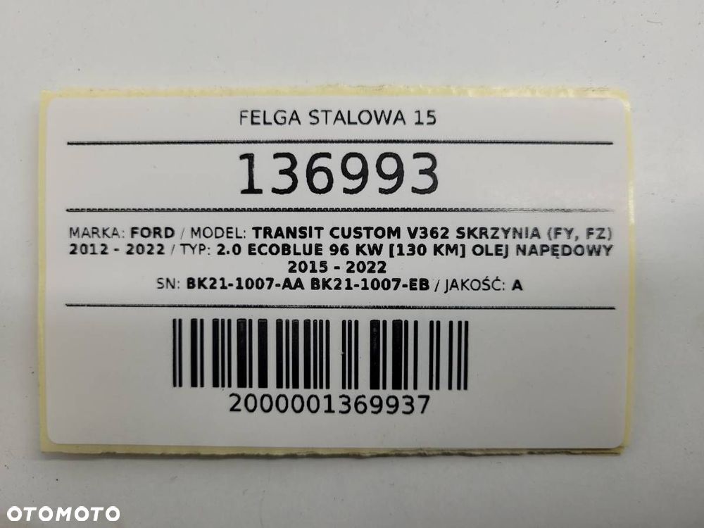 FELGA STALOWA 15 FORD TRANSIT CUSTOM  6,5JX15 5X160 ET60 - 8