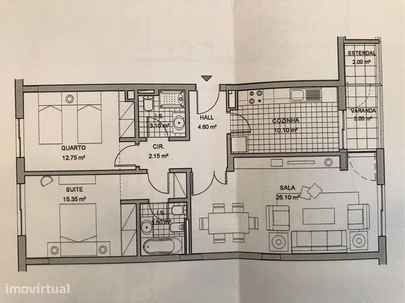 Apartamento T2 Totalmente Mobilado com garagem - Grande imagem: 2/12
