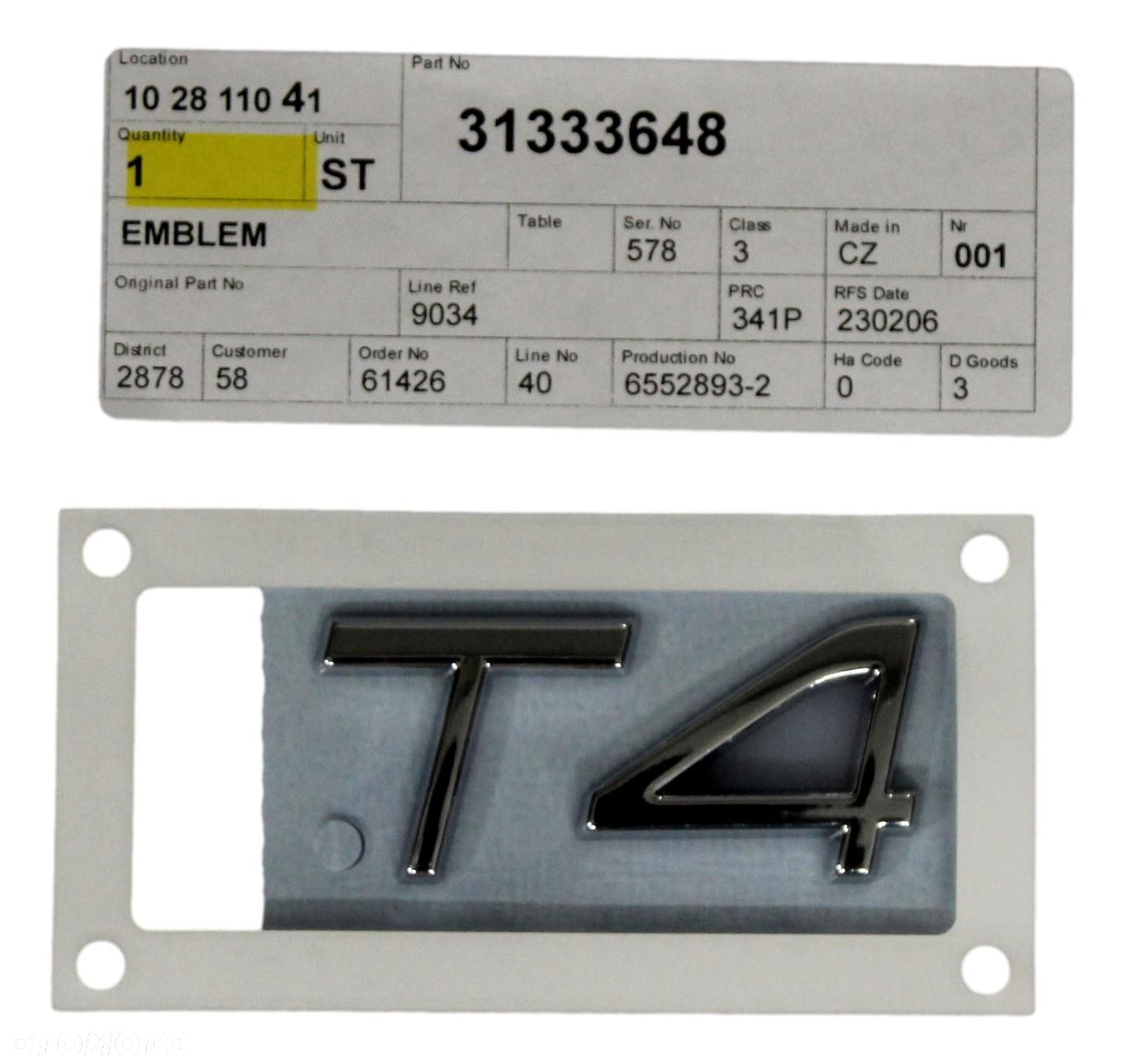 VOLVO S60 V60 XC40 emblemat T4 na tylna klape OE - 1