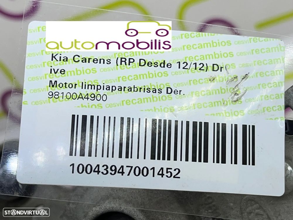 Limpa Vidros Direito KIA CARENS IV 1.6 GDi REf.  98110A4900 - 390248012  - NO. 340074 - 5