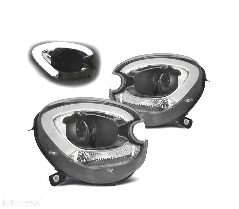 FARÓIS FRONTAIS PARA MINI R60 COUNTRYMAN 10-15 TUBE LIGHT FUNDO PRETO - 1
