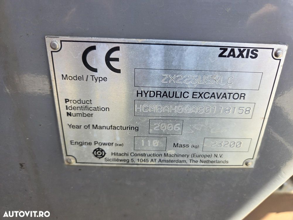 Hitachi ZX225, 23tone, cupa 1,3mc, 2006, 9.558h, Inst hidr picon pe brate, inst hidr rotire pe brate, pregatire GPS trimble, senile late, motor Isuzu 6 cilindri 143CP, FOARTE BINE INTRETINUT-41900 EUR+Tva - 12